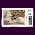 Wedding Ring Pillow And Pearls Postage Stamp