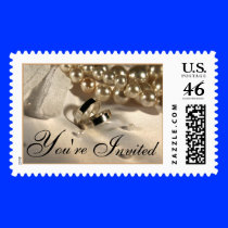 Wedding Ring Pillow And Pearls Postage Stamp