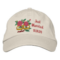 Wedding Ring Roses - Just Married embroidered hats by WedThreads Wedding Ring Roses - Just Married embroidered hats