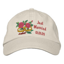 Wedding Ring Roses - Just Married Embroidered Baseball Cap