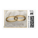 Wedding Rings and White Roses postage