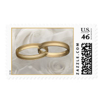 Wedding Rings and White Roses postage