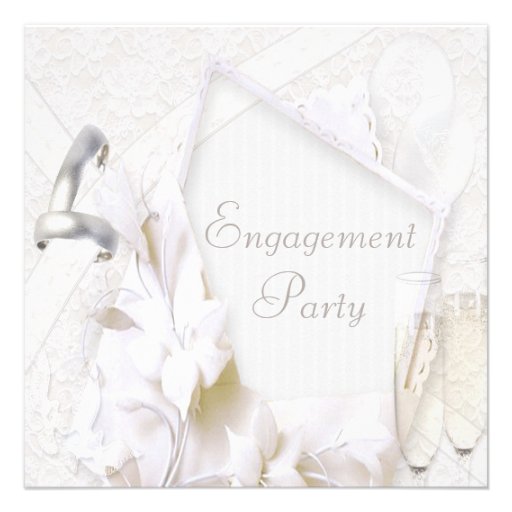 Wedding Rings & Champagne Glasses Engagement Party Custom Announcements