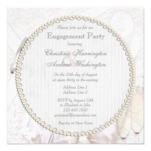 Wedding Rings & Champagne Glasses Engagement Party Custom Announcements