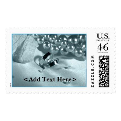 Wedding Rings On Pillow With Pearls Postage Stamps