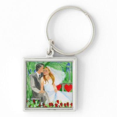 Wedding Romantic Bride and Groom in Garden Keychain