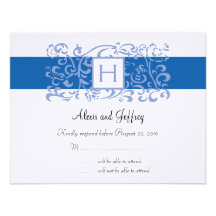 Wedding RSVP Card - Blue Monogram Vine Custom Invites