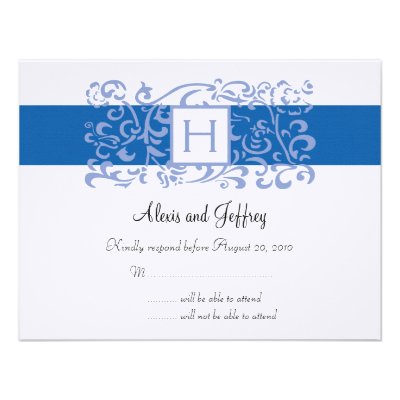 Wedding RSVP Card - Blue Monogram Vine Custom Invites