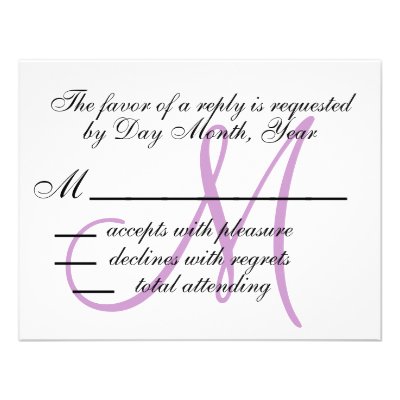 Wedding RSVP Card Monogram Names Purple Front Personalized Invite