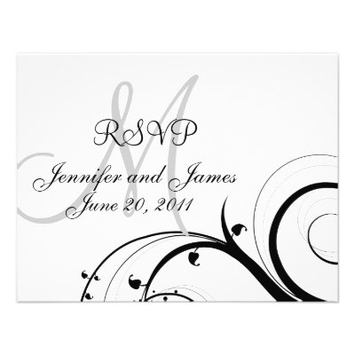 Wedding RSVP Card Monogram Names Swirls Announcements
