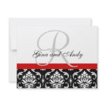 Wedding RSVP Card Red Damask Monogram & Names invitations