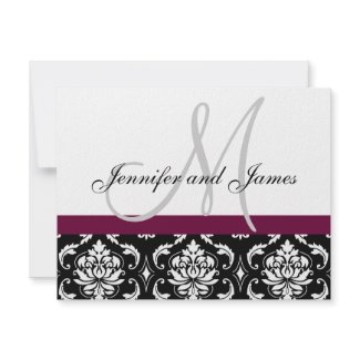 Wedding RSVP Card Wine Damask Monogram & Names invitation