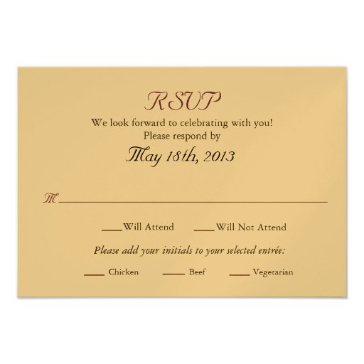 Wedding RSVP card with Entree selections