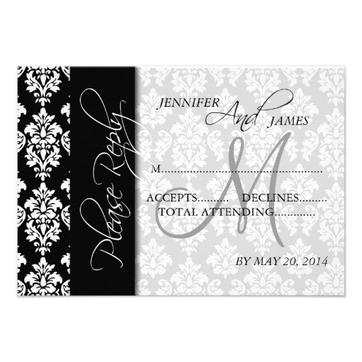 Wedding RSVP Cards Black Damask 2 Monogram Announcements