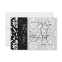 Wedding RSVP Cards Black Damask Monogram Personalized Invitations
