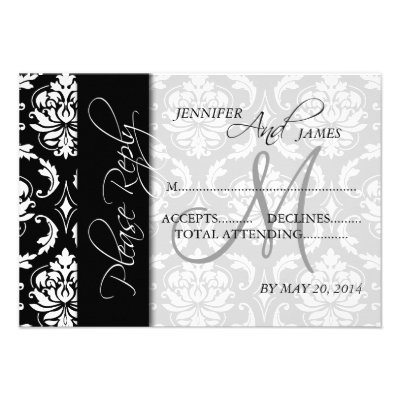 Wedding RSVP Cards Black Damask Monogram Personalized Invitations