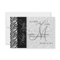 Wedding RSVP Cards Black Zebra Pattern Monogram Personalized Invitation