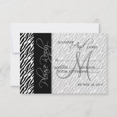 Wedding RSVP Cards Black Zebra Pattern Monogram Personalized Invitation