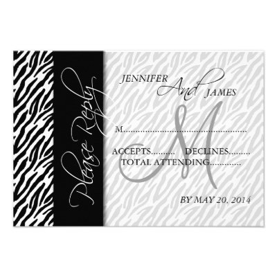 Wedding RSVP Cards Black Zebra Pattern Monogram Personalized Invitation