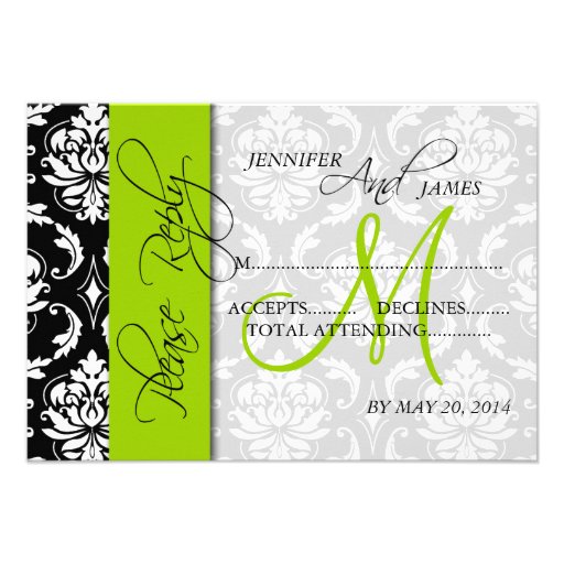 Wedding RSVP Cards Damask Monogram Green Personalized Announcement
