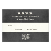 Wedding RSVP Cards | Vintage Black Chalkboard