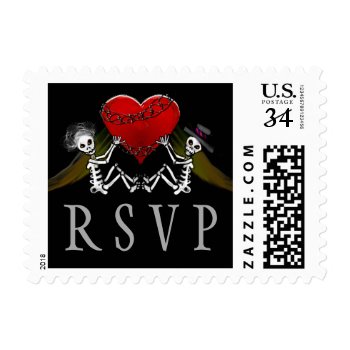 Wedding Rsvp Halloween Skeletons With Heart Postage by juliea2010 at Zazzle