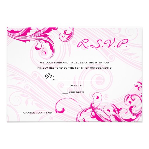 Wedding RSVP Magenta Classic Scroll Fleurish Personalized Invite