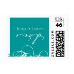 Wedding RSVP Postage Stamps Names Swirls Teal