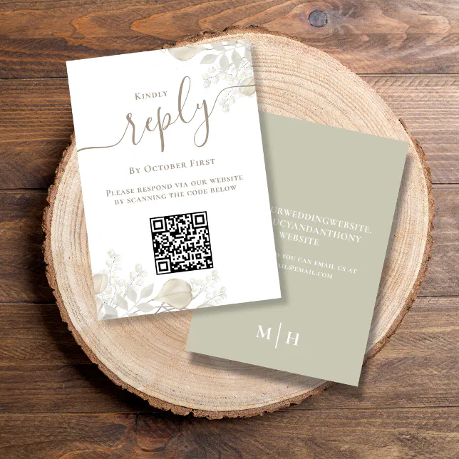 Wedding RSVP QR Code Elegant Sage Greenery Zazzle