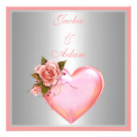 Wedding Salmon Pink Rose Floral Heart Custom Announcement