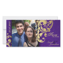 Wedding Save the Date Announcement - Purple Gold Personalized Photo Card