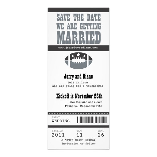 Wedding Save the Date Football Ticket 4x9.25 Paper Invitation Card Zazzle