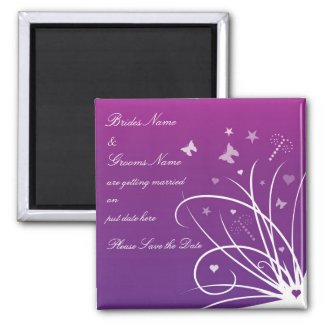 Wedding Save The Date Magnet - Purple Butterfly