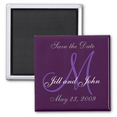 Wedding Save the Date Monogram Purple Magnet