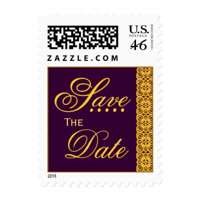 WEDDING Save the Date PURPLE with GOLD Lace stamp