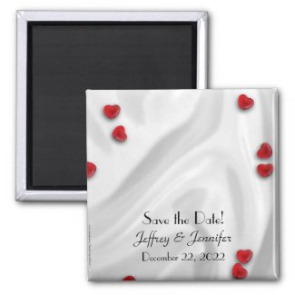Wedding Save the Date Small Red Hearts Magnet