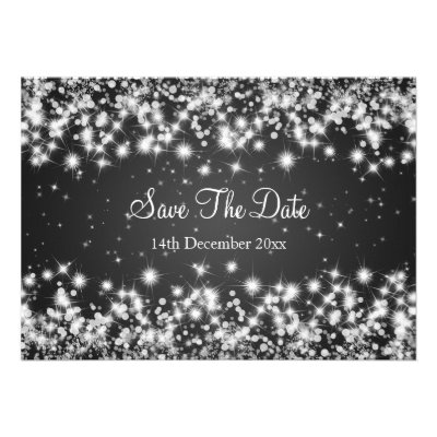 Wedding Save The Date Winter Sparkle Black Announcements