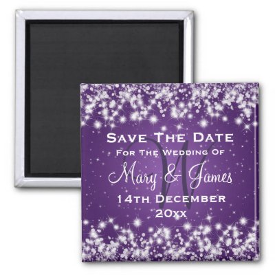 Wedding Save The Date Winter Sparkle Purple Fridge Magnet