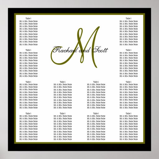 Wedding Seating Chart Monogram Names Poster Zazzle