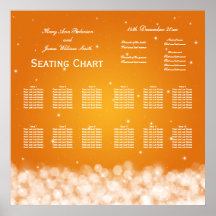 Wedding Seating Chart Party Sparkle Orange Posters