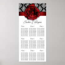 Wedding Seating Chart Red Rose Damask Print