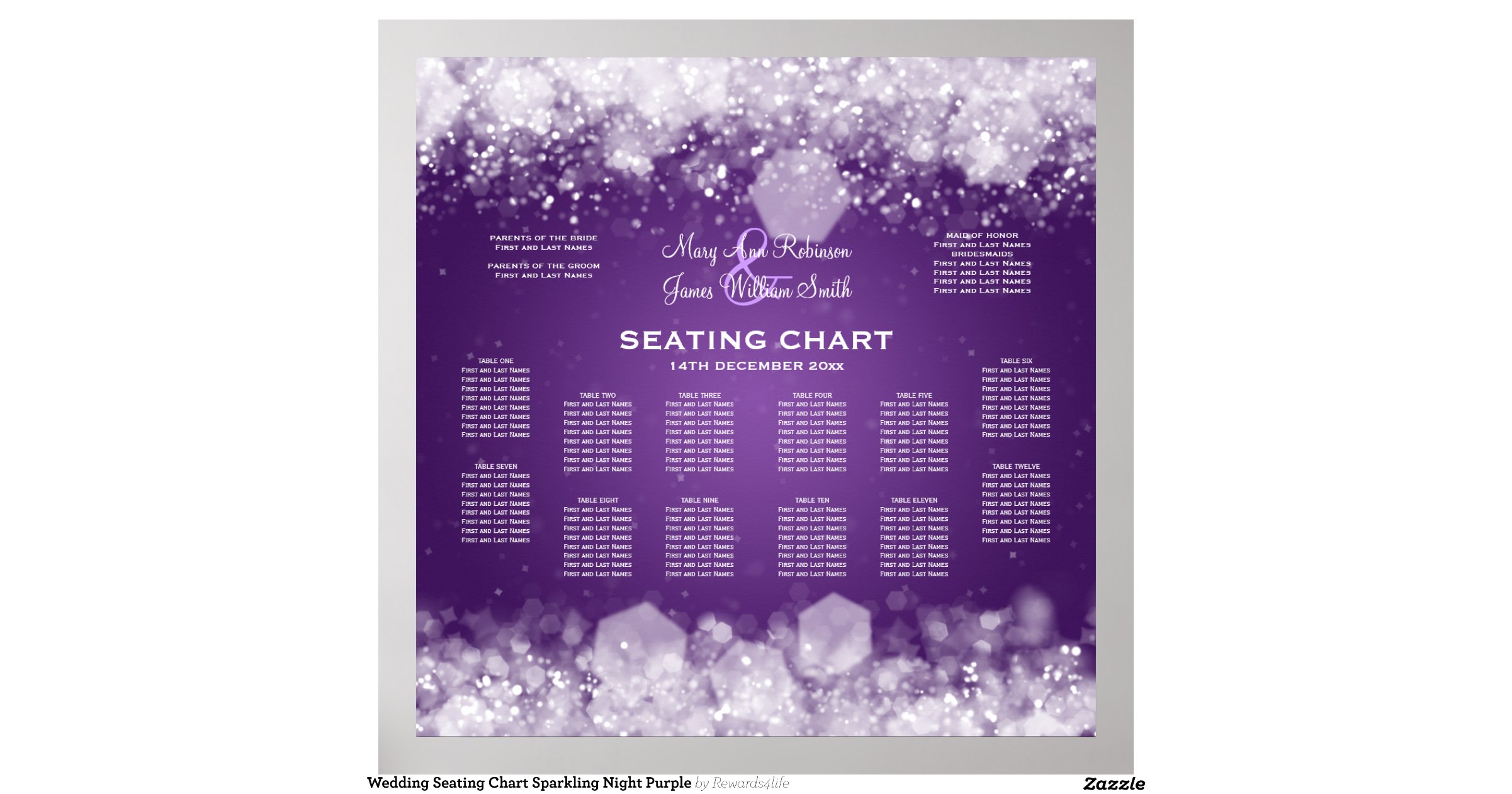 wedding seating chart sparkling night purple print zazzle wedding seating chart zazzle