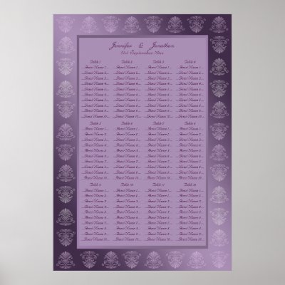 Wedding Seating Plan Chart Purple Metallic Damask Poster by Truly Uniquely