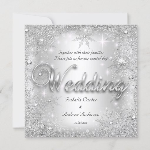 Wedding Silver Winter Wonderland Snowflakes Invitation Zazzle