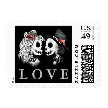 Wedding Skeletons Black Red & White Love Postage by juliea2010 at Zazzle