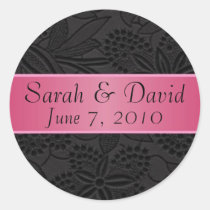 Wedding sticker black with dark pink ribbon stickers