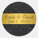 Wedding sticker black with gold ribbon