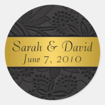 Wedding sticker black with gold ribbon stickers