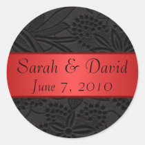 Wedding sticker black with red ribbon stickers