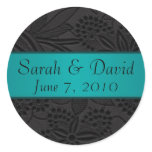 Wedding sticker black with teal ribbon
